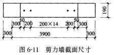 某配筋混凝土砌块砌体剪力墙，截面宽度b=190mm，截面高度h=4200mm，如图6－11所示，采用