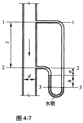 如图4－7所示，油在管中以v=1 m／s的速度流动，油的密度p=920kg／m3，l=3m，d=25