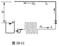 如图10－11所示，泵通过图示串联管路将20℃的水从液面恒定的大水箱中送到距水箱液面垂直高度H=10