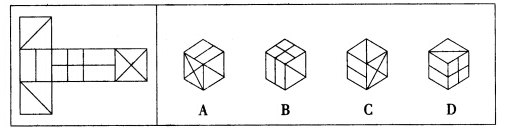 寿边给定的是纸盒的外表面。下面哪一项能由它折叠而成？A.B.C.D.寿边给定的是纸盒的外表面。下面哪