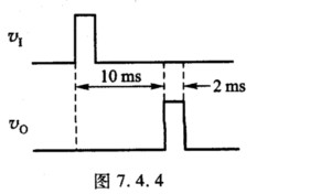 试用两片单稳态触发器7412l设计一脉冲延时电路，实现如图7．4．4所示的输入及输出波形。  (1)