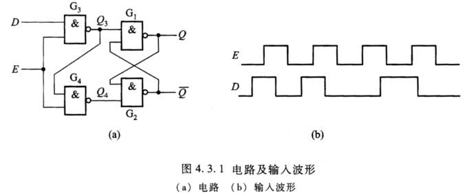 逻辑门控D锁存器及其输入端D、E的电压波形分别如图4．3．1（a)、（b)所示，分析该电路的逻辑功能