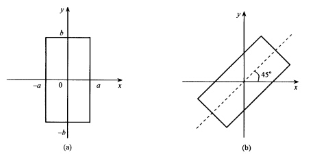 求下列图像的2一D傅里叶变换。 （1)矩形图像[图3．4（a)]： （2)顺时针旋转45°后的矩形图
