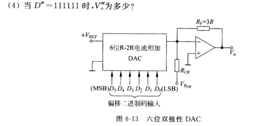 采用单极性电流相加六位R～2R T型电阻网络DAC构成的双极性DAC，如图6－13所示，图中VROF