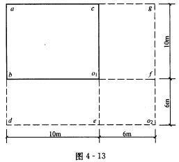 如图4—13所示，某正方形基础的基底均布压力p=200kPa，求在正方形中心点0及o1、o2点正下方
