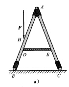如图a)所示，不计自重的梯子放在光滑水平地面上，画出绳子DE整个系统的受力图。 请帮忙给出正确答案和