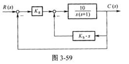 已知系统如图3－59所示。 试求： （1)为使系统阶跃响应动态性能指标σ％=16．3％，ts=1．6
