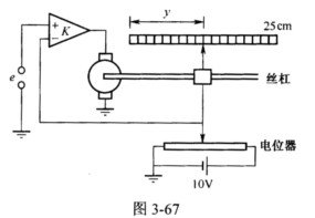 电压测量系统如图3．67所示。 输入电压et（t)V，输出位移y（t)cm，放大器增益K=10，丝杠