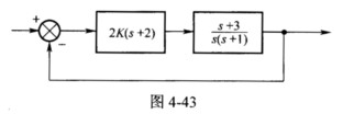 （电子科技大学2005年硕士研究生入学考试试题)试绘制如图4－43所示系统的根轨迹图（增益K为正值)