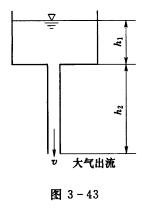 图3—43所示为一大容器接一铅直管道，容器内的水通过管道流入大气。已知h1=1m，h2=3m。若不计