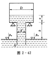 如图2—42所示直径d=0．3m和D=0．8m的圆柱形薄壁容器固定在位于贮水池A水面以上b=1．5m