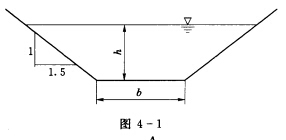 有一梯形断面的排水沟，底宽b=70cm，断面的边坡系数为1：1．5（图4—1)。当水深h=40cm，