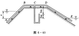 如图6—40所示虹吸装置，管径d=200mm，管长AC=10m，CE=15m，ξA=0．5，ξB=ξ