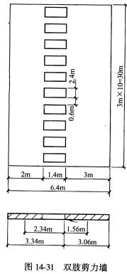 计算图14．－29所示的10层剪力墙结构的内力及侧移。已知墙体厚度为180mm，混凝土为C30，E=