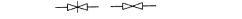 在工艺流程图中,下面两个符号分别表示（).A.管径小于50mm的闸阀和截止阀B.管径大于50mm的闸