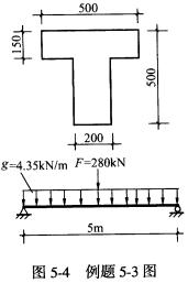 已知一T形截面简支的独立梁，截面尺寸如图5－4所示，计算跨度l0=5m，跨中受集中活荷载标平值Fk=