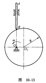 图10一13所示的圆盘凸轮机构中，凸轮的半径R=80mm，偏心距OO1=e=25mm。若凸轮的角速度