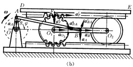 题4—4图所示为曲柄连杆机构带动平台DE作往复直线运动的机构。曲柄作匀角速度转动，其角速度ω=2nr