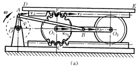 题4—4图所示为曲柄连杆机构带动平台DE作往复直线运动的机构。曲柄作匀角速度转动，其角速度ω=2nr