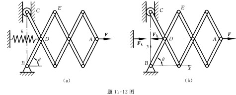 2在题11—12图所示机构中，弹簧的刚度系数k=200N／m，当θ=90。时弹簧不变形，各杆为铰接，