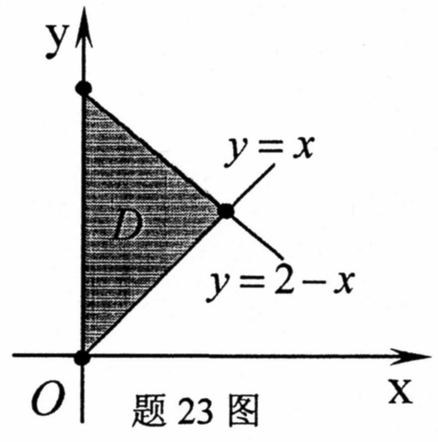 计算二重积分，其中D是由直线y=x，y=2－x及y轴所围成的区域.计算二重积分，其中D是由直线y=x