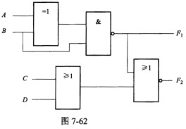 某逻辑电路如图7—62所示，若输入A=1，B=0，则输出F1和F2分别为（)。A.F1=0，F2=0