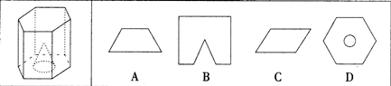 下列是六棱柱内有一空心圆锥的立体图形，如果从任一面剖开。以下哪一项不可能是该 立体图形的截面？下列是