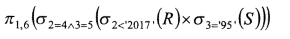 在关系R（A1，A2 ，A3) 和 S（A2 ，A3 ，A4) 上进行关系运算，与该关系表达式等价的