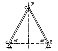 图示结构受力P作用，杆重不计，则B支座约束力的大小为_________。