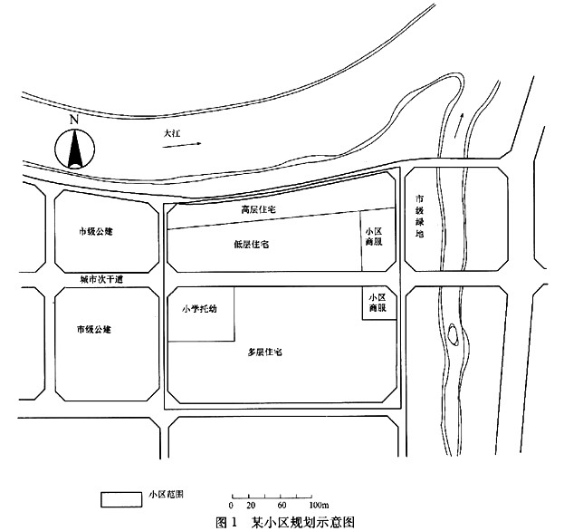 某开发商拟在滨江规划建设一居住小区，用地规模约12hm2，提出了一个用地功能的布局方案。请提出该设计