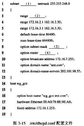 阅读以下基于Linux操作系统部署DHCP服务器的技术说明，根据要求回答问题1～问题5。【说明】 某