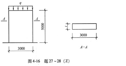 27～28：高层钢筋混凝土结构中的某层剪力墙，为单片独立墙肢(两边支承)，如图4-16所示，层高5m