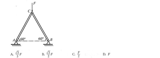 如下图所示，结构受力F作用，杆重量不计，则A支座约束反力的大小为（)。A．B．C．D．如下图所示，结