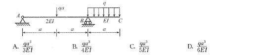 如下图所示的一外伸梁，其外端C点的挠度fc为（)。A．B．C．D．如下图所示的一外伸梁，其外端C点的