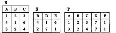 设有关系R，S和T如下。关系T是由关系R和S经过哪种操作得到的？A．R ∪ SB．R - SC． D