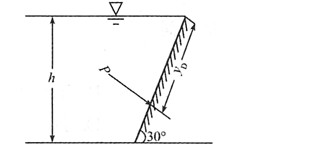 如下图所示，矩形平板一侧挡水，长为ι，宽为6，与水平面的夹角α=30°，平板上边与水面平齐，水深h=