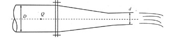 如下图所示，消防管道直径D=200mm，末端收缩形喷嘴出口直径d=50mm，喷嘴和管道用法兰盘连接，