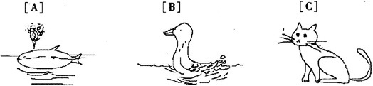 听力原文：A duck is swimming in the river. A．B．C．听力原文：A