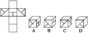 下面四个所给的选项中，哪一选项的盒子不能由左边给定的图形做成：A．B．C．D．下面四个所给的选项中，