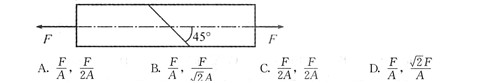等截面直杆受轴向拉力F作用发生拉伸变形，如下图所示。已知横截面面积为A，以下给出的横截面上的正应力和