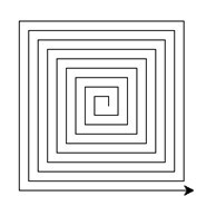使用 turtle 库绘制正方形螺旋线，效果如下图所示。阅读程序框架，补充横线处代码。 import