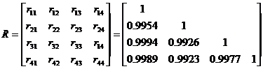 根据4个要素的48个样本数数据，计算得到的简单相关系数如下，试计算各级偏相关系数和复相关系数，并对其