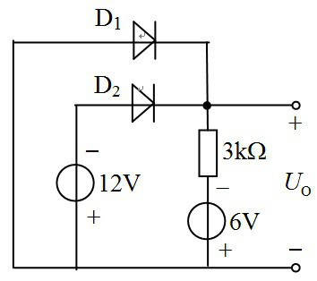 电路如图所示，二极管D1，D2 均为理想元件，则电压 UO =（）
