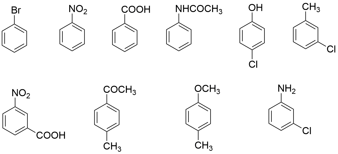 2-2 在下列各化合物中，引入一个硝基，硝基应该进入什么位置？在结构中用箭头表示。（如可进入位有两个
