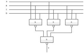 用与非门设计四变量的多数表决电路，当输入变量A、B、C、D有三个或三个以上为1时输出为1，输入为其他