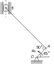 图示曲柄连杆机构中，曲柄OA长L，以匀角速度w0绕轴O 转动，连杆AB长5L，滑块B在铅垂槽中运动。