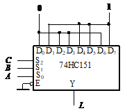 八选一数据选择器74151组成的电路如下图所示，则输出函数为 A、B、C、D、E、L=0F、