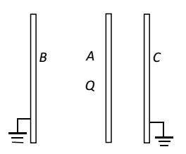 如图所示，三块平行的金属板A，B和C，面积均为200cm2，A与B相距4mm，A与C相距2mm，B和