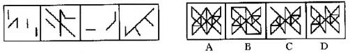 右边四个图形中，由左边的四个图形拼合而成的是（)。A．B．C．D．右边四个图形中，由左边的四个图形拼