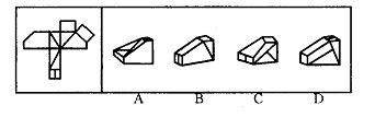 右面四个选项中，哪一个能拆成左面给定的图形？A．B．C．D．右面四个选项中，哪一个能拆成左面给定的图